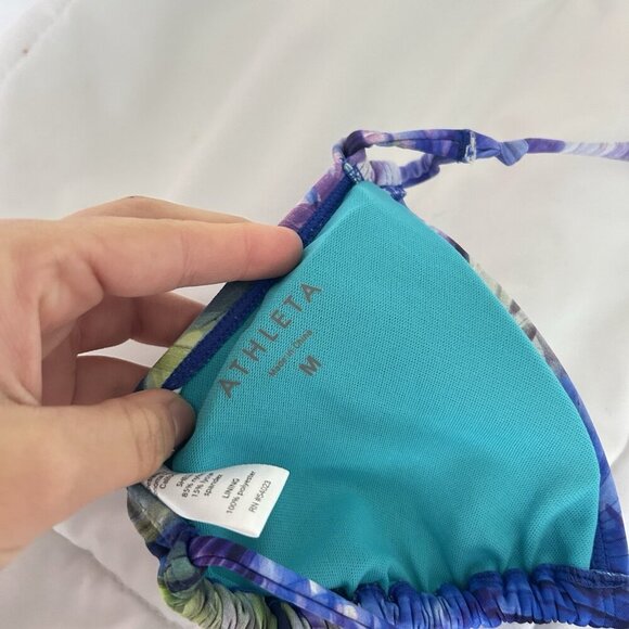 Athleta Womens Medium M Tropical Rainforest Triangle Tie Bikini Top Purple - Picture 3 of 5